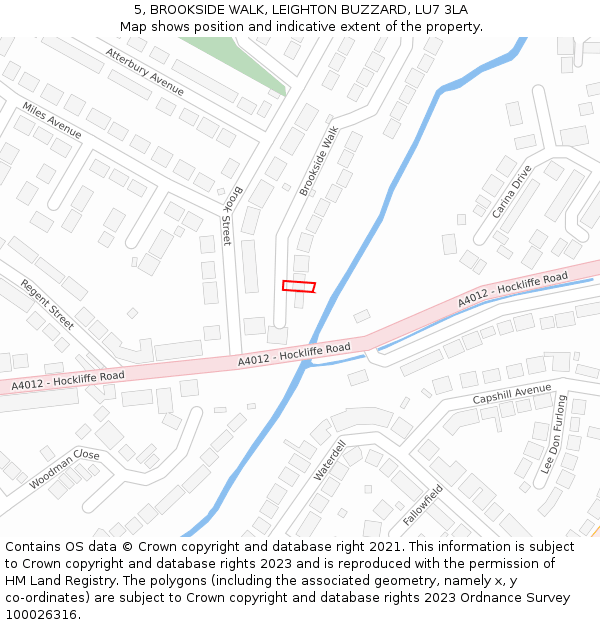 5, BROOKSIDE WALK, LEIGHTON BUZZARD, LU7 3LA: Location map and indicative extent of plot