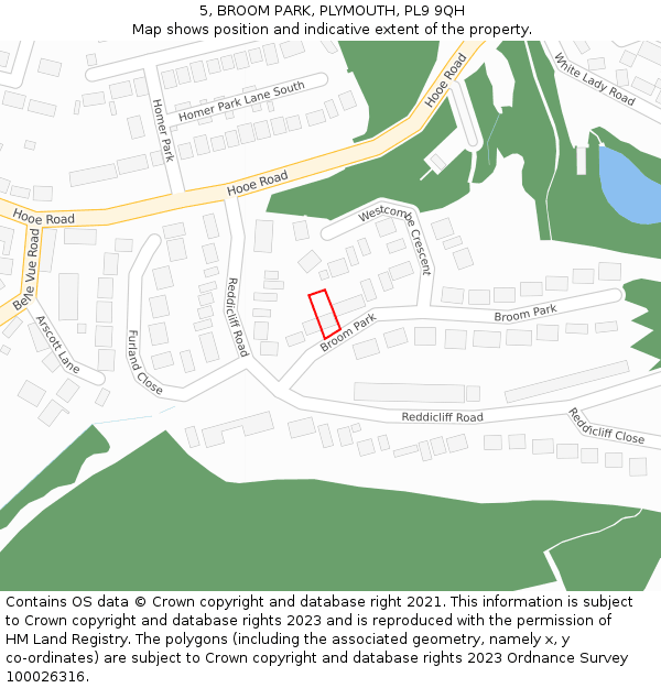 5, BROOM PARK, PLYMOUTH, PL9 9QH: Location map and indicative extent of plot