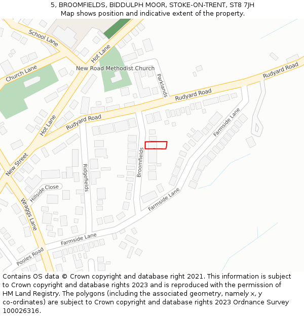 5, BROOMFIELDS, BIDDULPH MOOR, STOKE-ON-TRENT, ST8 7JH: Location map and indicative extent of plot