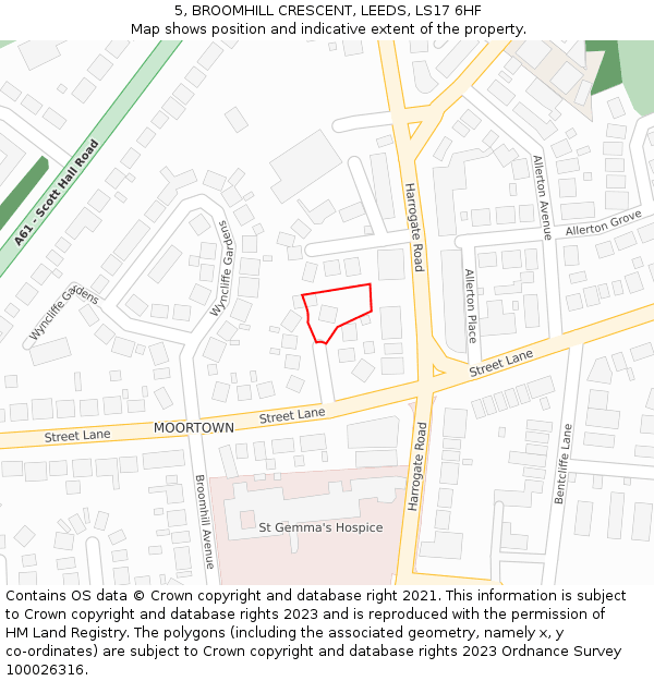 5, BROOMHILL CRESCENT, LEEDS, LS17 6HF: Location map and indicative extent of plot