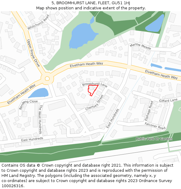 5, BROOMHURST LANE, FLEET, GU51 1HJ: Location map and indicative extent of plot