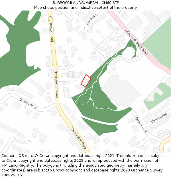 5, BROOMLANDS, WIRRAL, CH60 6TF: Location map and indicative extent of plot