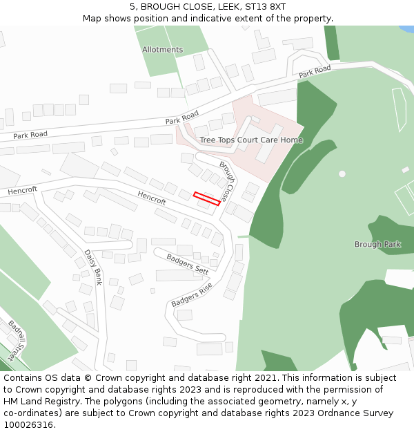 5, BROUGH CLOSE, LEEK, ST13 8XT: Location map and indicative extent of plot