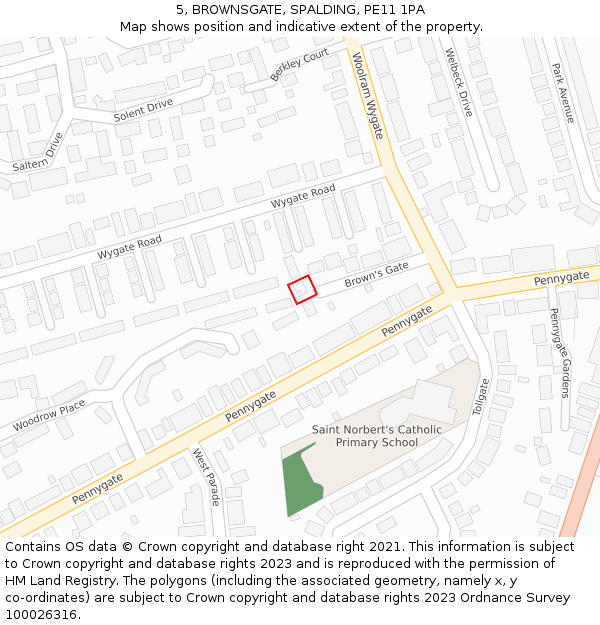 5, BROWNSGATE, SPALDING, PE11 1PA: Location map and indicative extent of plot