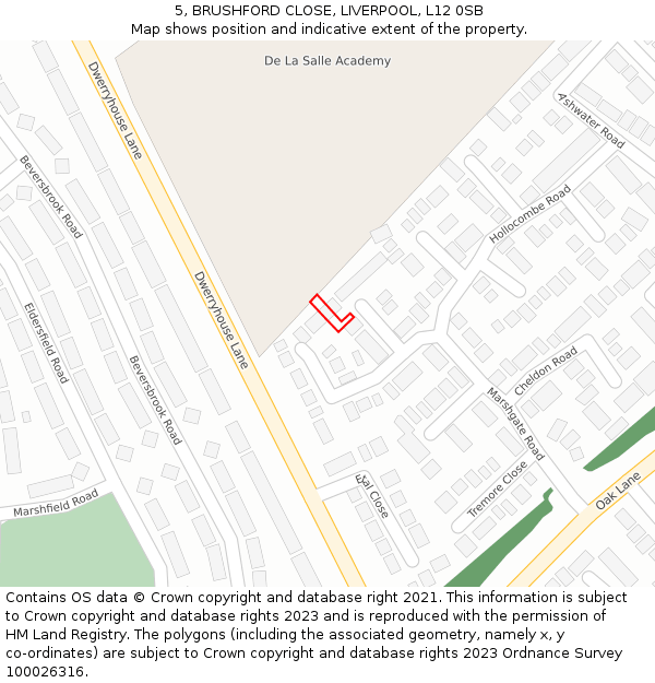 5, BRUSHFORD CLOSE, LIVERPOOL, L12 0SB: Location map and indicative extent of plot