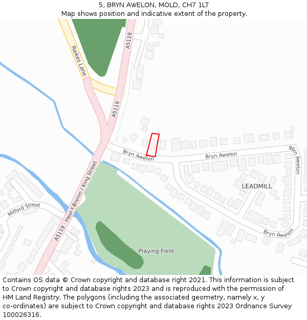 5, BRYN AWELON, MOLD, CH7 1LT: Location map and indicative extent of plot