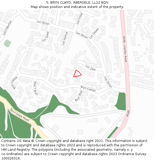 5, BRYN CLWYD, ABERGELE, LL22 8QN: Location map and indicative extent of plot