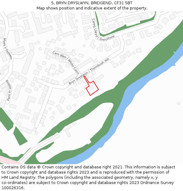 5, BRYN DRYSLWYN, BRIDGEND, CF31 5BT: Location map and indicative extent of plot