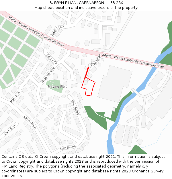 5, BRYN EILIAN, CAERNARFON, LL55 2RX: Location map and indicative extent of plot