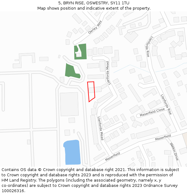 5, BRYN RISE, OSWESTRY, SY11 1TU: Location map and indicative extent of plot