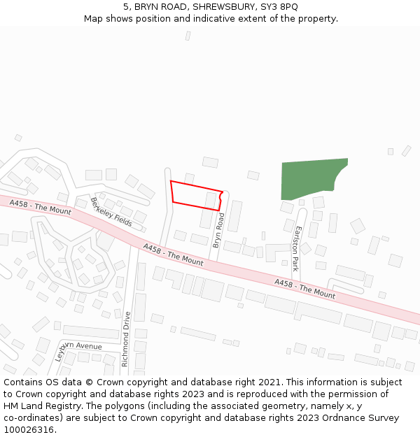 5, BRYN ROAD, SHREWSBURY, SY3 8PQ: Location map and indicative extent of plot
