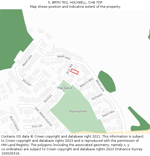 5, BRYN TEG, HOLYWELL, CH8 7DP: Location map and indicative extent of plot