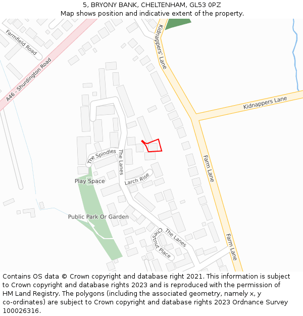 5, BRYONY BANK, CHELTENHAM, GL53 0PZ: Location map and indicative extent of plot