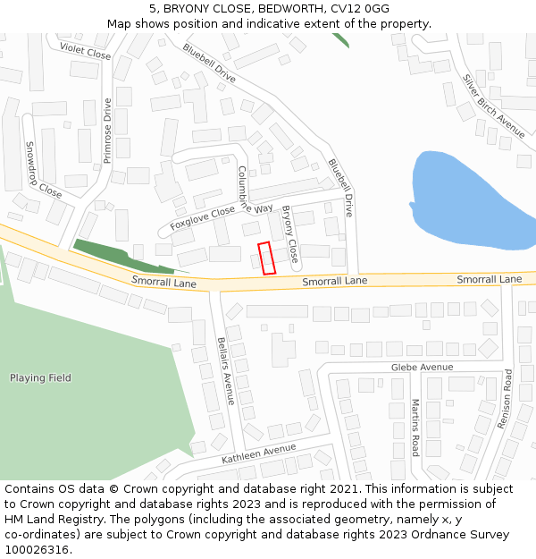 5, BRYONY CLOSE, BEDWORTH, CV12 0GG: Location map and indicative extent of plot