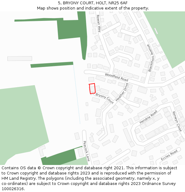 5, BRYONY COURT, HOLT, NR25 6AF: Location map and indicative extent of plot