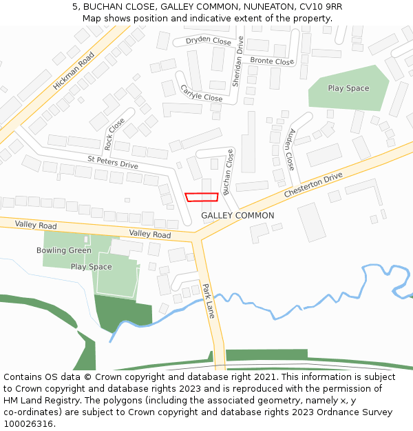 5, BUCHAN CLOSE, GALLEY COMMON, NUNEATON, CV10 9RR: Location map and indicative extent of plot