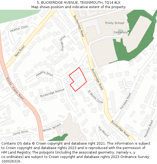 5, BUCKERIDGE AVENUE, TEIGNMOUTH, TQ14 8LX: Location map and indicative extent of plot