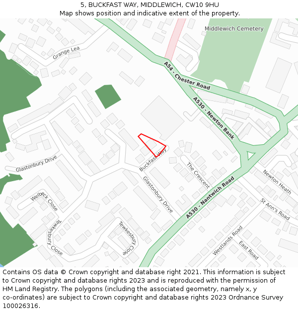 5, BUCKFAST WAY, MIDDLEWICH, CW10 9HU: Location map and indicative extent of plot