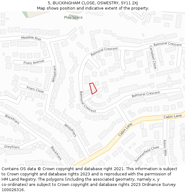 5, BUCKINGHAM CLOSE, OSWESTRY, SY11 2XJ: Location map and indicative extent of plot