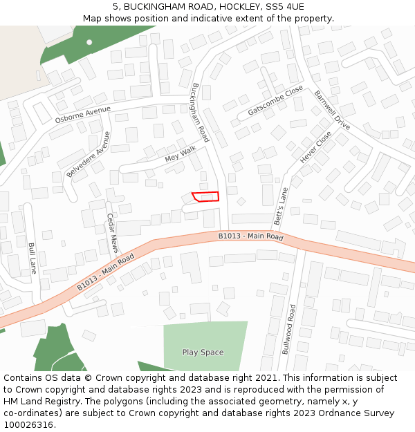 5, BUCKINGHAM ROAD, HOCKLEY, SS5 4UE: Location map and indicative extent of plot