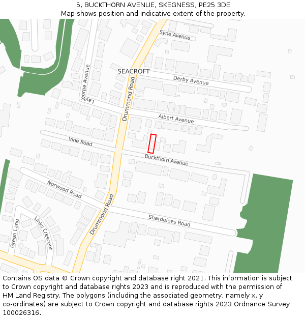 5, BUCKTHORN AVENUE, SKEGNESS, PE25 3DE: Location map and indicative extent of plot