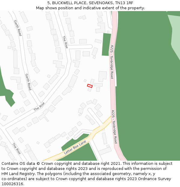 5, BUCKWELL PLACE, SEVENOAKS, TN13 1RF: Location map and indicative extent of plot