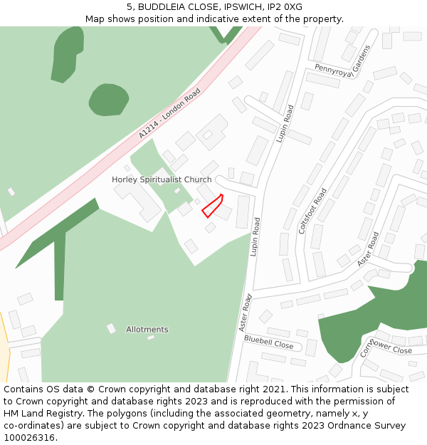 5, BUDDLEIA CLOSE, IPSWICH, IP2 0XG: Location map and indicative extent of plot