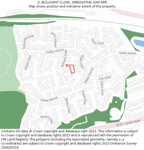 5, BULLIVANT CLOSE, GREENHITHE, DA9 9PB: Location map and indicative extent of plot