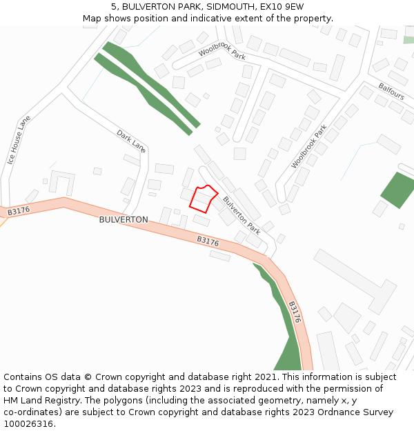 5, BULVERTON PARK, SIDMOUTH, EX10 9EW: Location map and indicative extent of plot