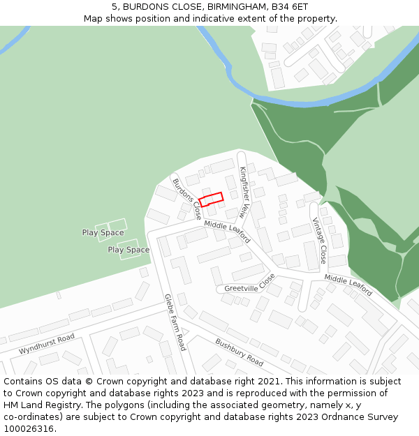 5, BURDONS CLOSE, BIRMINGHAM, B34 6ET: Location map and indicative extent of plot