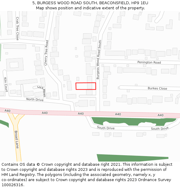 5, BURGESS WOOD ROAD SOUTH, BEACONSFIELD, HP9 1EU: Location map and indicative extent of plot