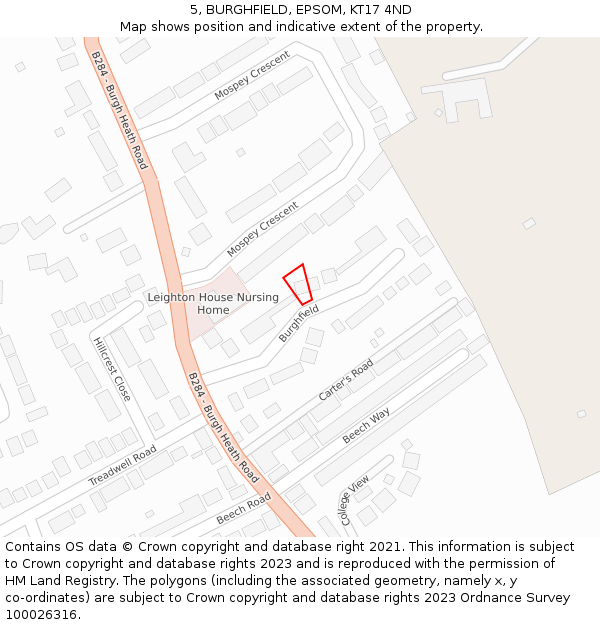 5, BURGHFIELD, EPSOM, KT17 4ND: Location map and indicative extent of plot