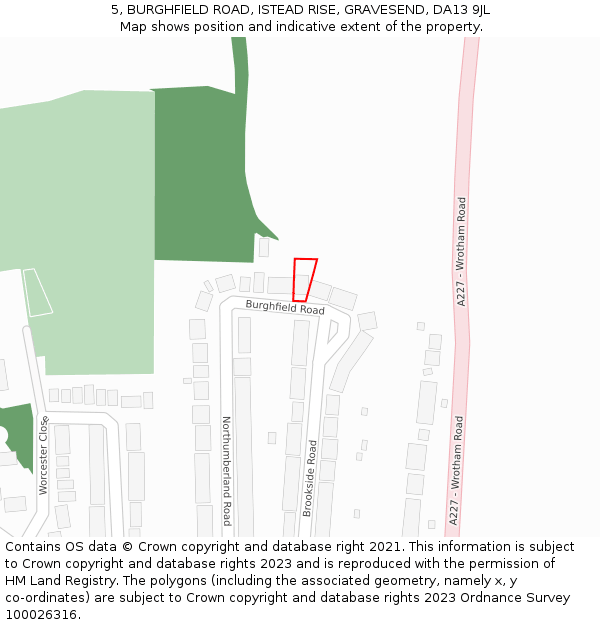 5, BURGHFIELD ROAD, ISTEAD RISE, GRAVESEND, DA13 9JL: Location map and indicative extent of plot
