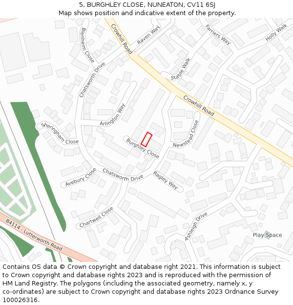 5, BURGHLEY CLOSE, NUNEATON, CV11 6SJ: Location map and indicative extent of plot