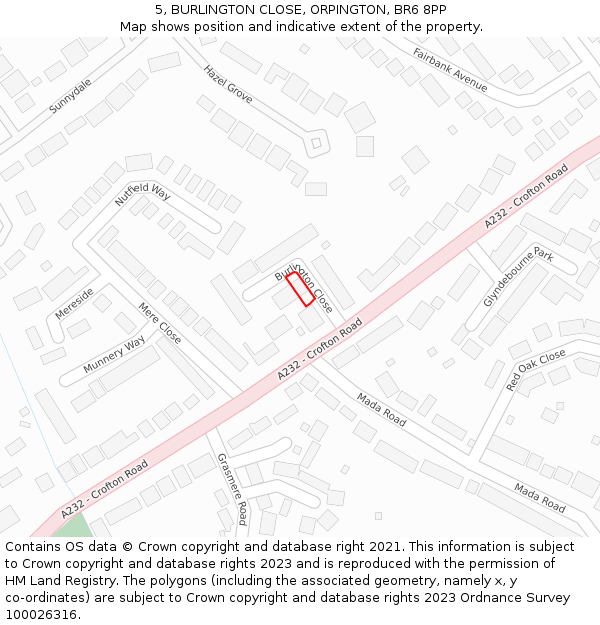 5, BURLINGTON CLOSE, ORPINGTON, BR6 8PP: Location map and indicative extent of plot