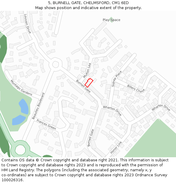 5, BURNELL GATE, CHELMSFORD, CM1 6ED: Location map and indicative extent of plot