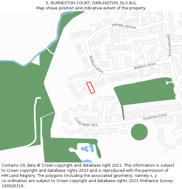 5, BURNESTON COURT, DARLINGTON, DL3 8UL: Location map and indicative extent of plot