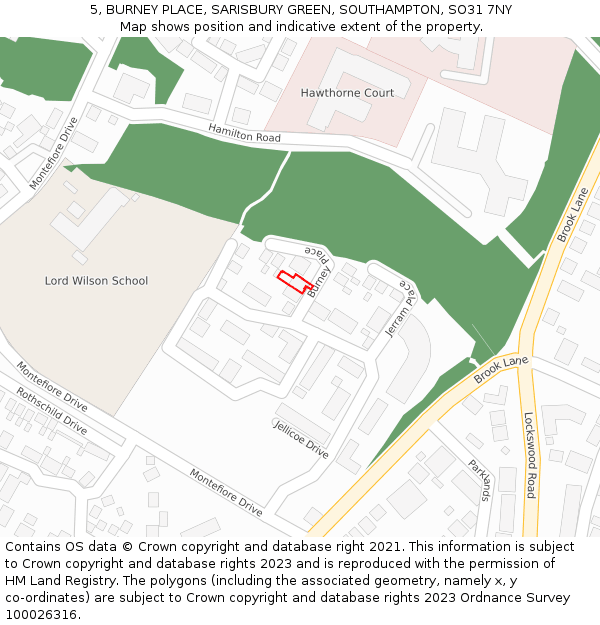 5, BURNEY PLACE, SARISBURY GREEN, SOUTHAMPTON, SO31 7NY: Location map and indicative extent of plot