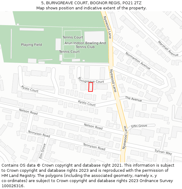 5, BURNGREAVE COURT, BOGNOR REGIS, PO21 2TZ: Location map and indicative extent of plot