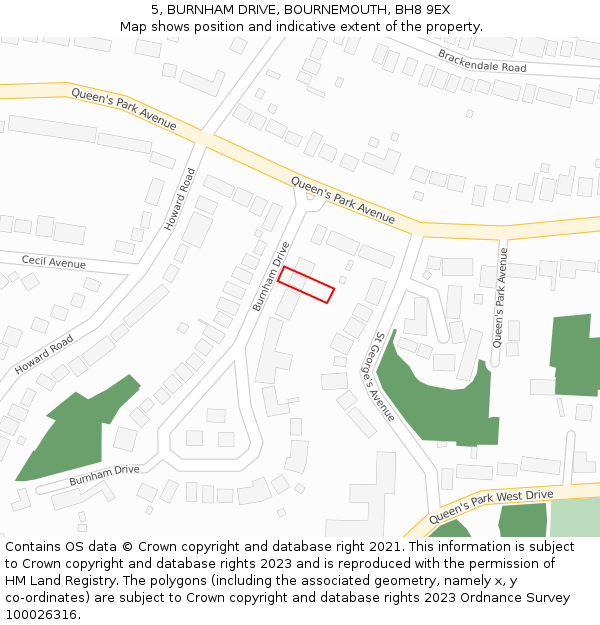 5, BURNHAM DRIVE, BOURNEMOUTH, BH8 9EX: Location map and indicative extent of plot
