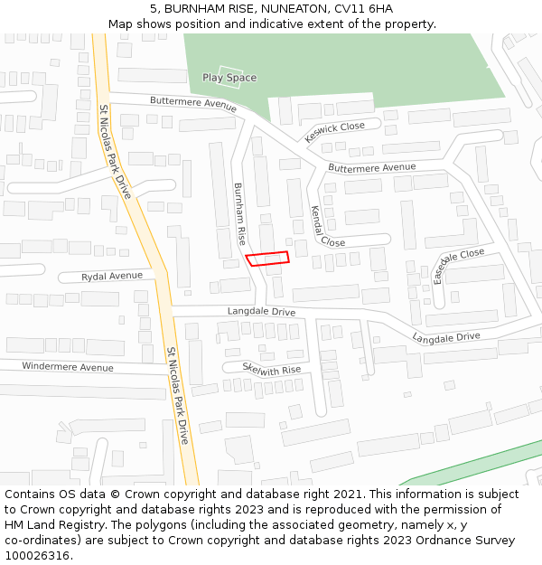5, BURNHAM RISE, NUNEATON, CV11 6HA: Location map and indicative extent of plot