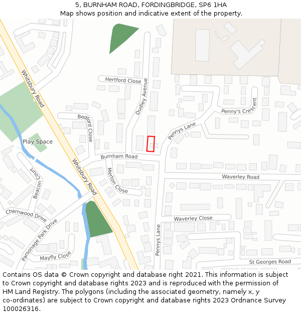 5, BURNHAM ROAD, FORDINGBRIDGE, SP6 1HA: Location map and indicative extent of plot