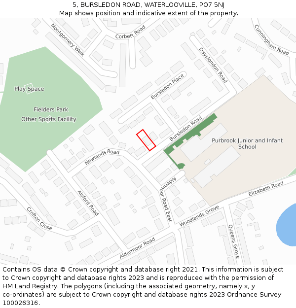 5, BURSLEDON ROAD, WATERLOOVILLE, PO7 5NJ: Location map and indicative extent of plot