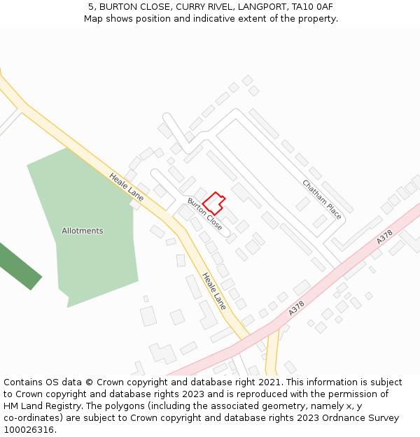 5, BURTON CLOSE, CURRY RIVEL, LANGPORT, TA10 0AF: Location map and indicative extent of plot