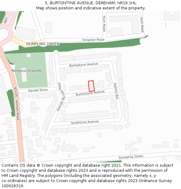 5, BURTONTYNE AVENUE, DEREHAM, NR19 1HL: Location map and indicative extent of plot