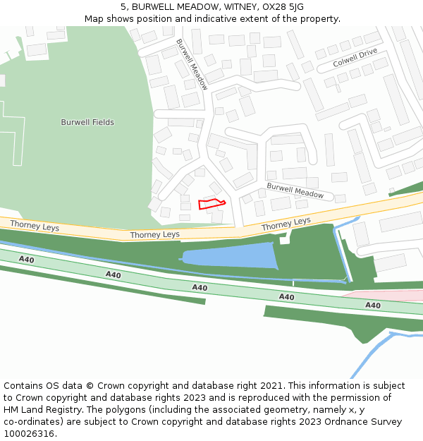 5, BURWELL MEADOW, WITNEY, OX28 5JG: Location map and indicative extent of plot