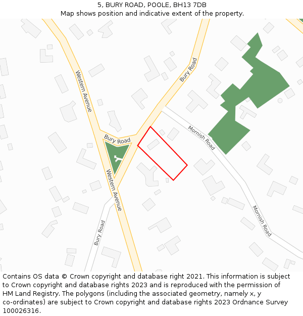 5, BURY ROAD, POOLE, BH13 7DB: Location map and indicative extent of plot