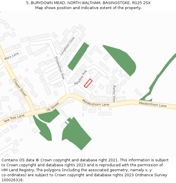 5, BURYDOWN MEAD, NORTH WALTHAM, BASINGSTOKE, RG25 2SX: Location map and indicative extent of plot