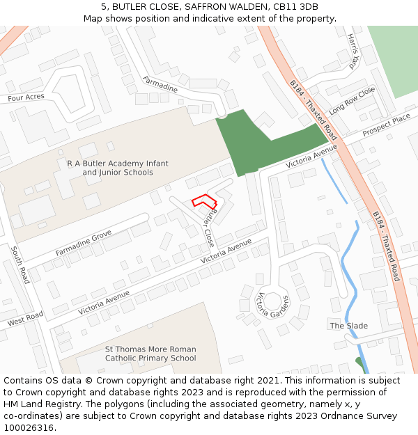 5, BUTLER CLOSE, SAFFRON WALDEN, CB11 3DB: Location map and indicative extent of plot