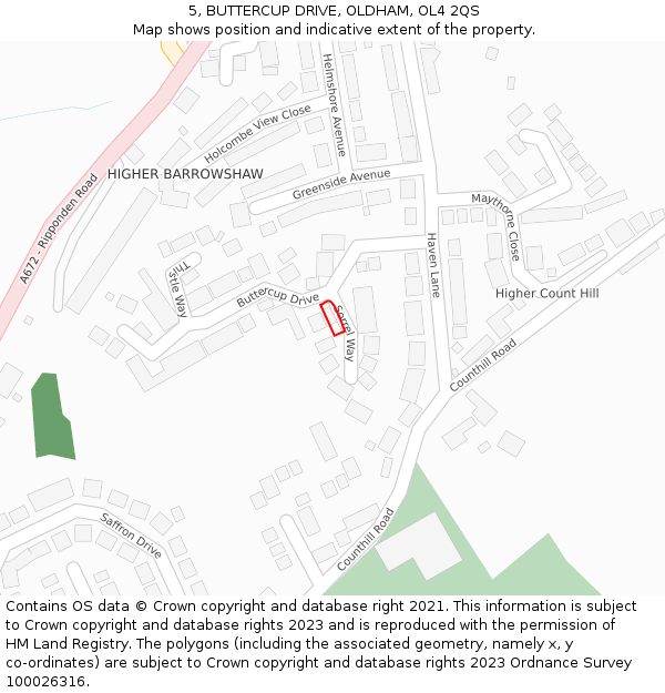 5, BUTTERCUP DRIVE, OLDHAM, OL4 2QS: Location map and indicative extent of plot